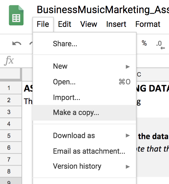 Make a copy of the assignment file provided.